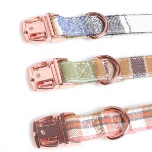 Cotton plaid dog collar with rose gold hardware showcasing premium craftsmanship and design