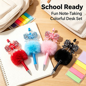 Smooth writing demonstration with fluffy pom-pom pen on notebook
