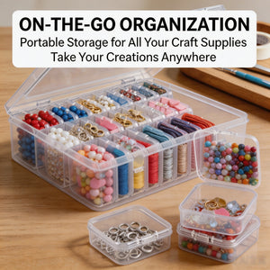 Portable storage organizer box with handle for travel-friendly craft supply carrying