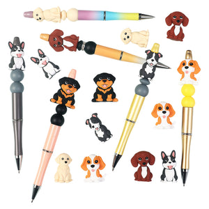 Size comparison of 3D dog silicone beads ranging from 18mm to 34mm with 2.5mm hole for crafting